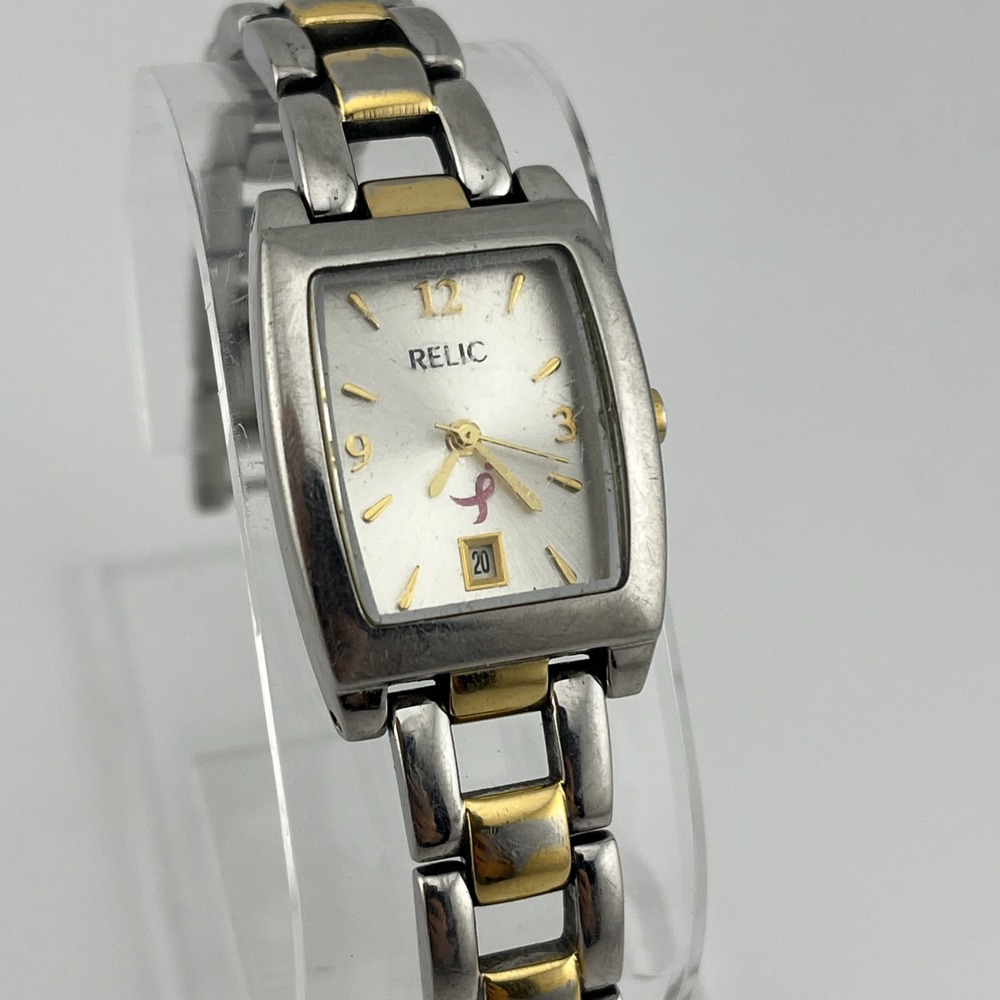 Relic Breast Cancer Awareness Watch Women 23mm Case 6.5" Band- New Battery